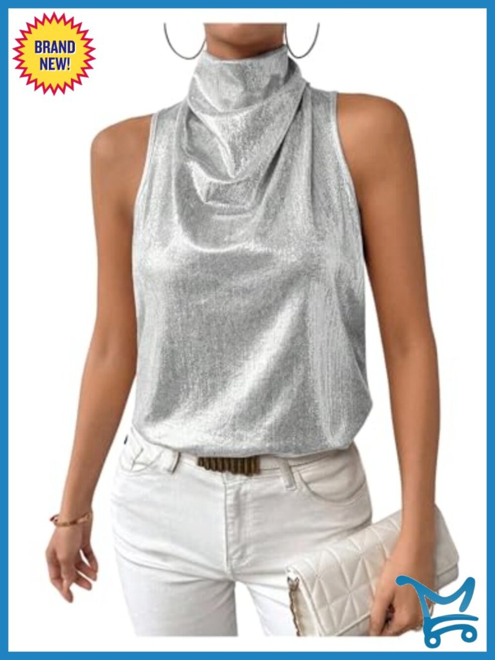 Sequin Halter Tank Top Metallic Sleeveless Disco Party Slim Fit Women's